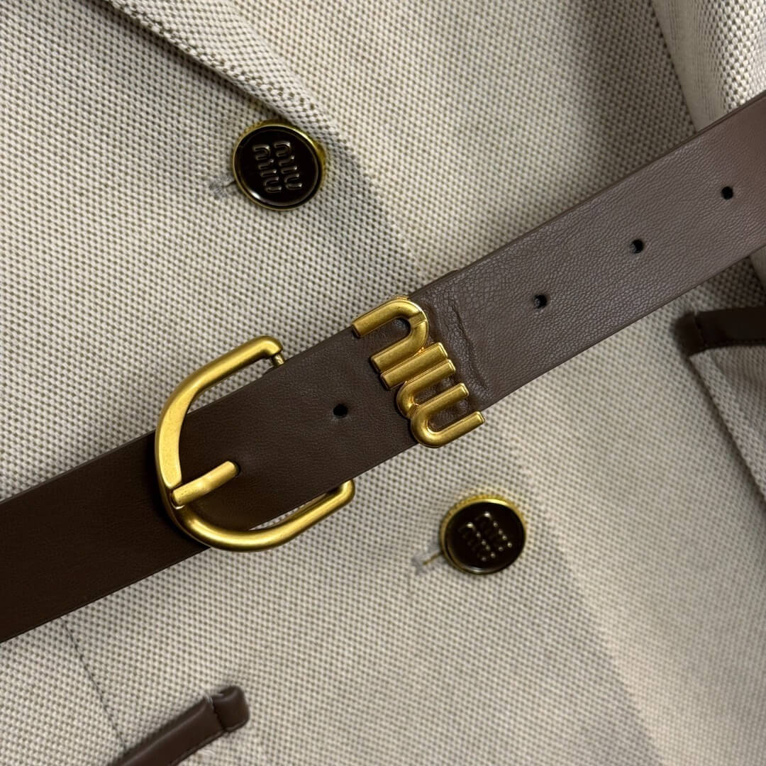 Miu Miu Single-Breasted Corduroy & Leather Jacket – Ivory with Brown Accents - Image 3