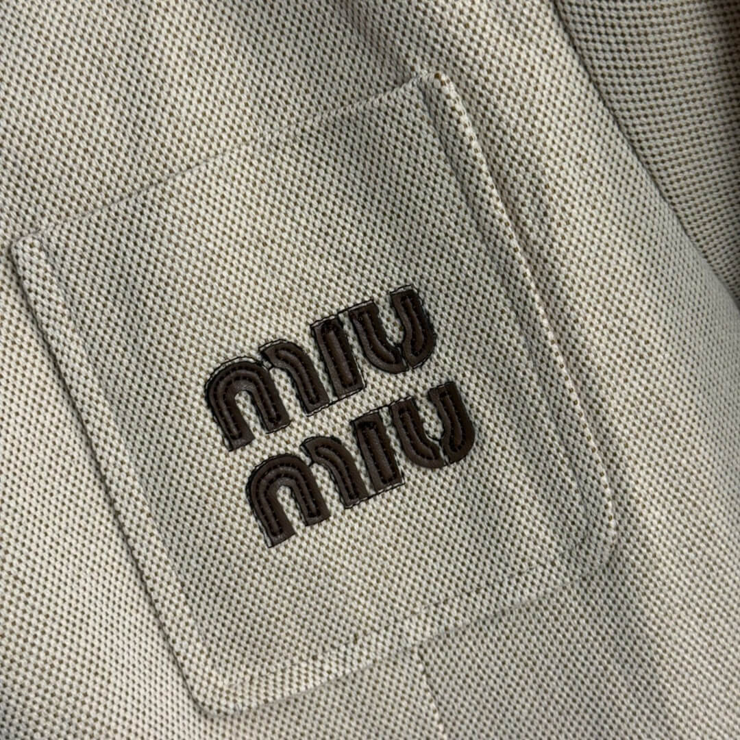 Miu Miu Single-Breasted Corduroy & Leather Jacket – Ivory with Brown Accents - Image 4