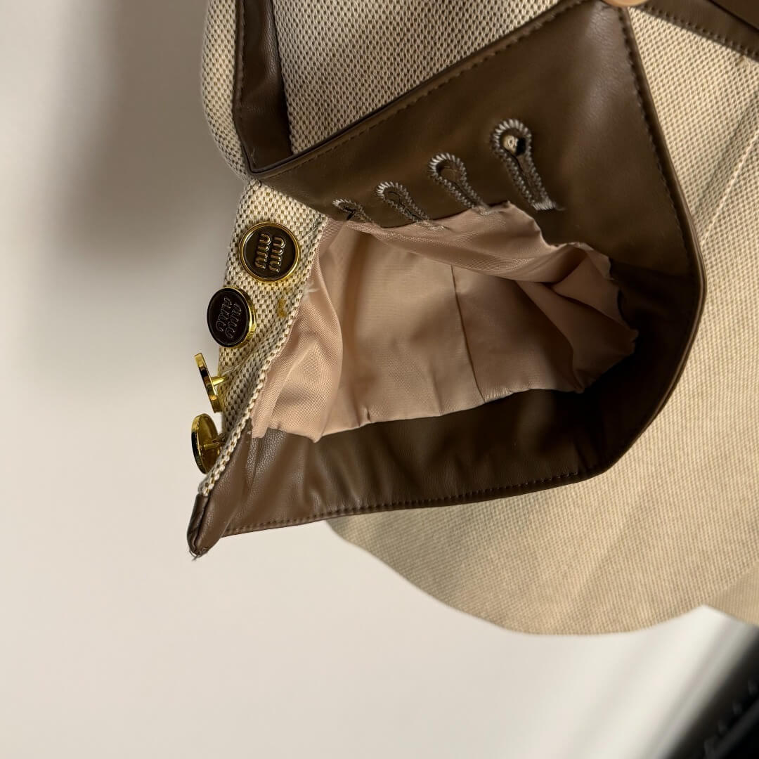 Miu Miu Single-Breasted Corduroy & Leather Jacket – Ivory with Brown Accents - Image 6