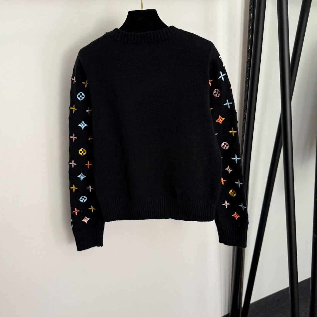 Louis Vuitton Multicolor Monogram Embroidered Knit Sweater – Black - Image 5