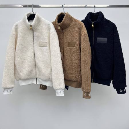 Louis Vuitton Leather Patch Fleece Blouson Jacket