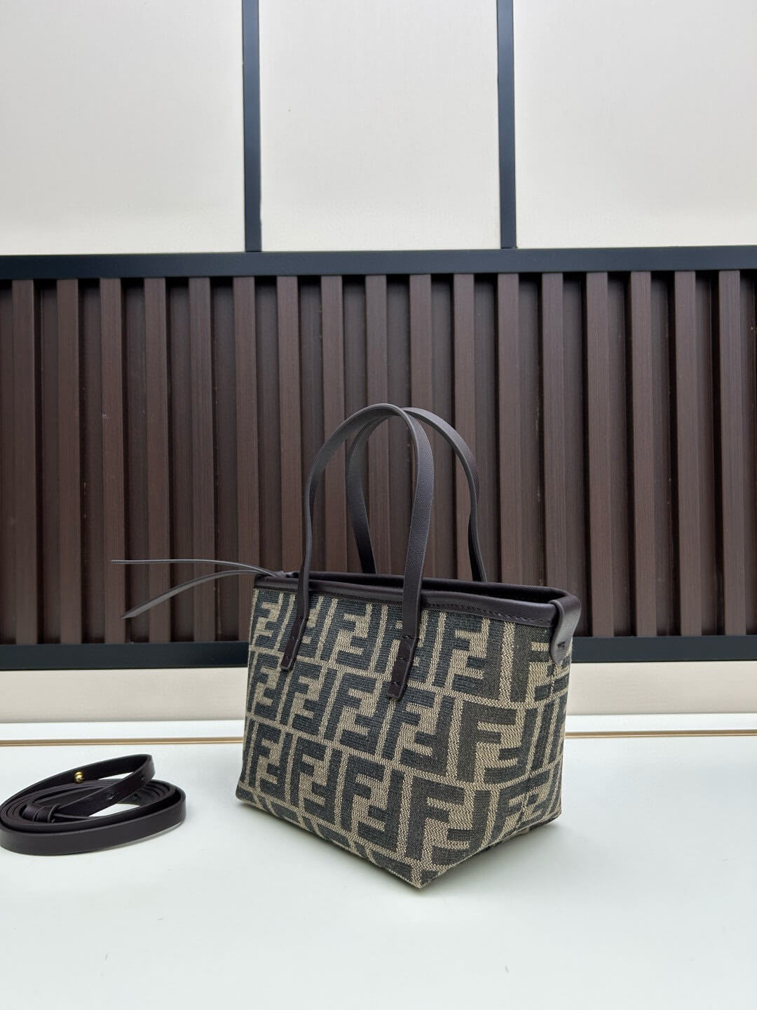 Fendi Roll Mini Handbag – Brown FF Jacquard - Image 3