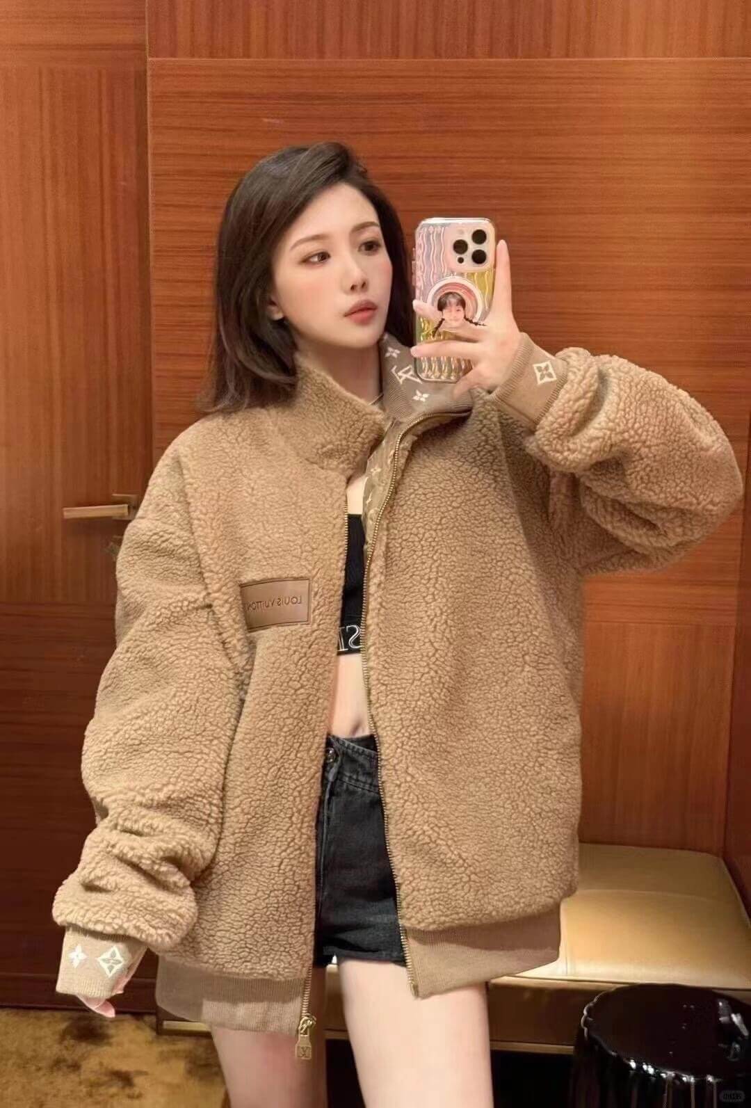 Louis Vuitton Leather Patch Fleece Blouson Jacket - Image 11