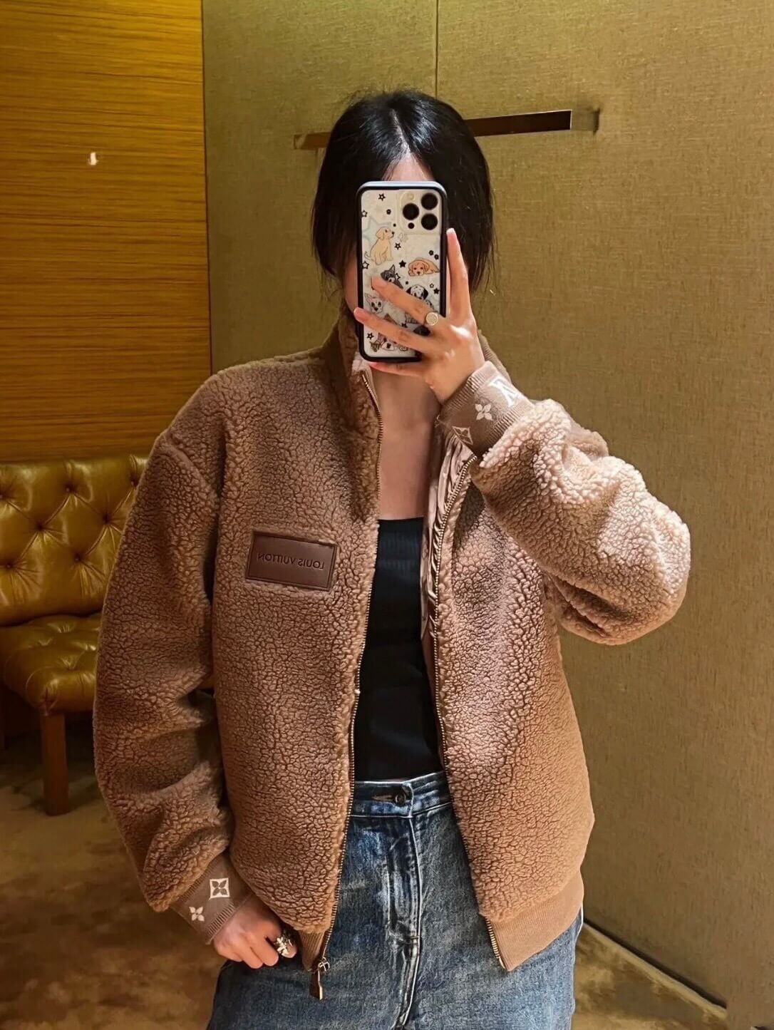 Louis Vuitton Leather Patch Fleece Blouson Jacket - Image 10