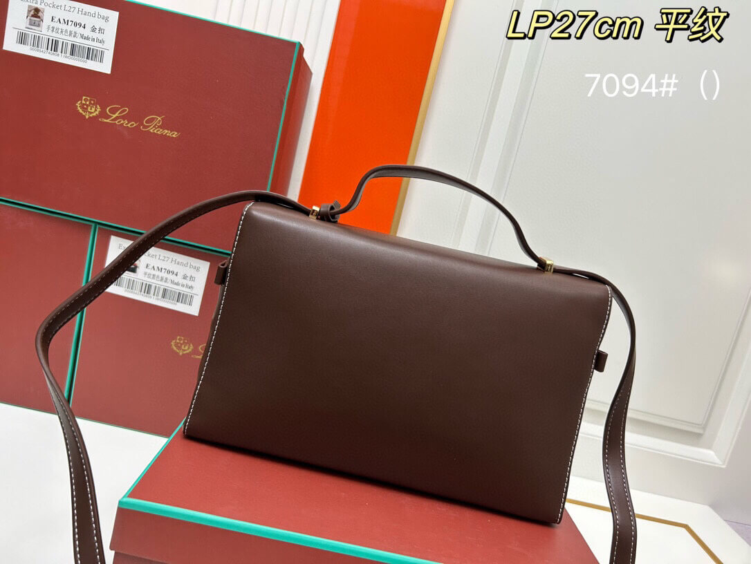 Loro Piana Extra Pocket L27 Handbag in Brown Leather - Image 4