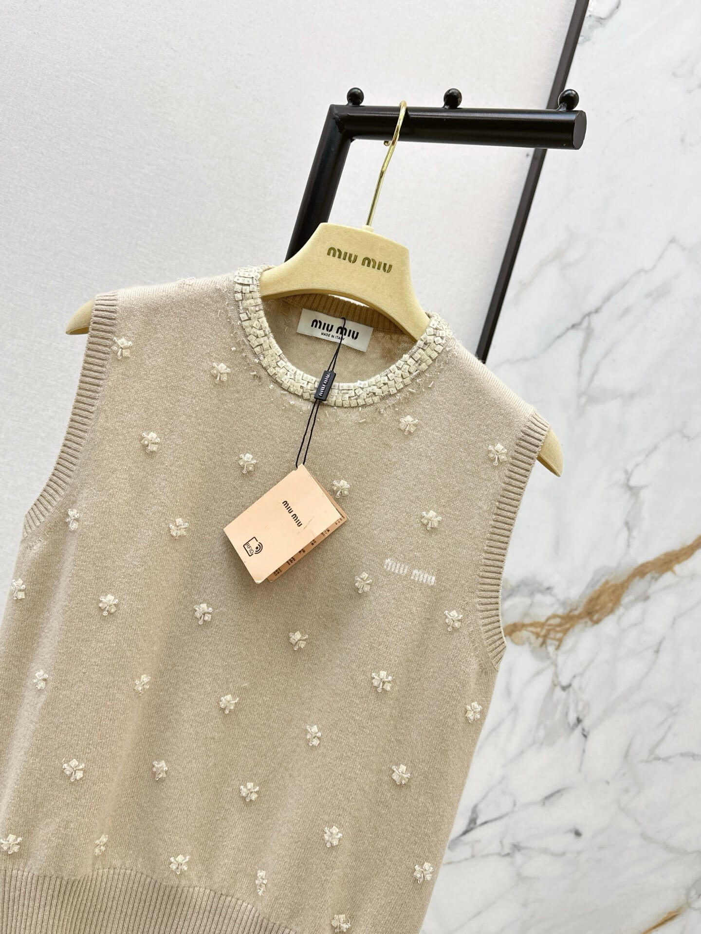 Miu Miu Embroidered Cashmere Vest – Ivory - Image 4