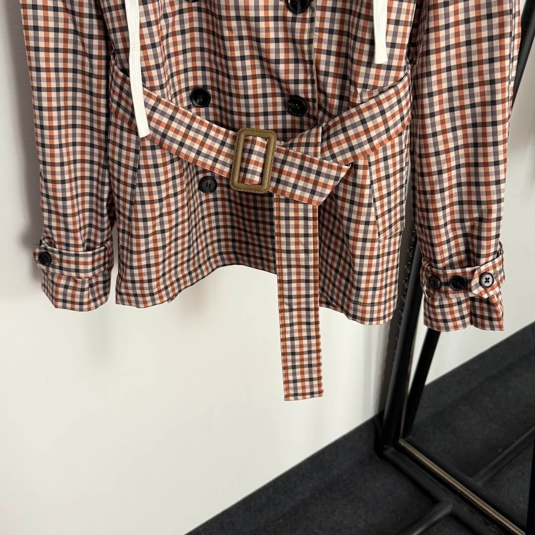 Miu Miu Vichy Plaid Hooded Trench Coat – Camel & Brown - Image 4