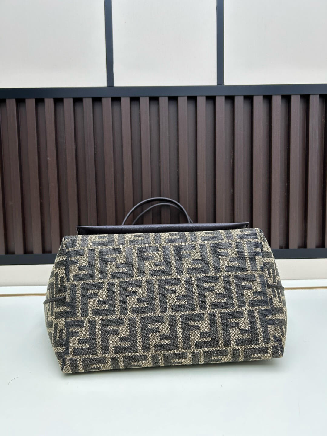 Fendi Roll Large Shopper Tote – FF Jacquard Canvas & Dark Brown Leather - Image 5