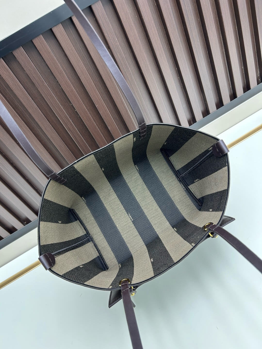 Fendi Roll Large Shopper Tote – FF Jacquard Canvas & Dark Brown Leather - Image 8