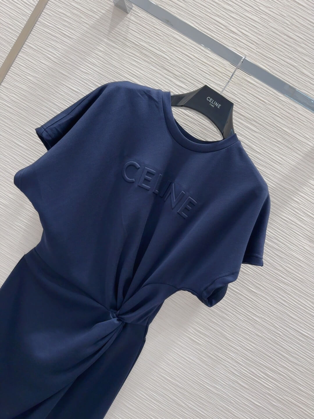 Celine Navy Blue Knot-Detail Cotton Jersey Dress - Image 7