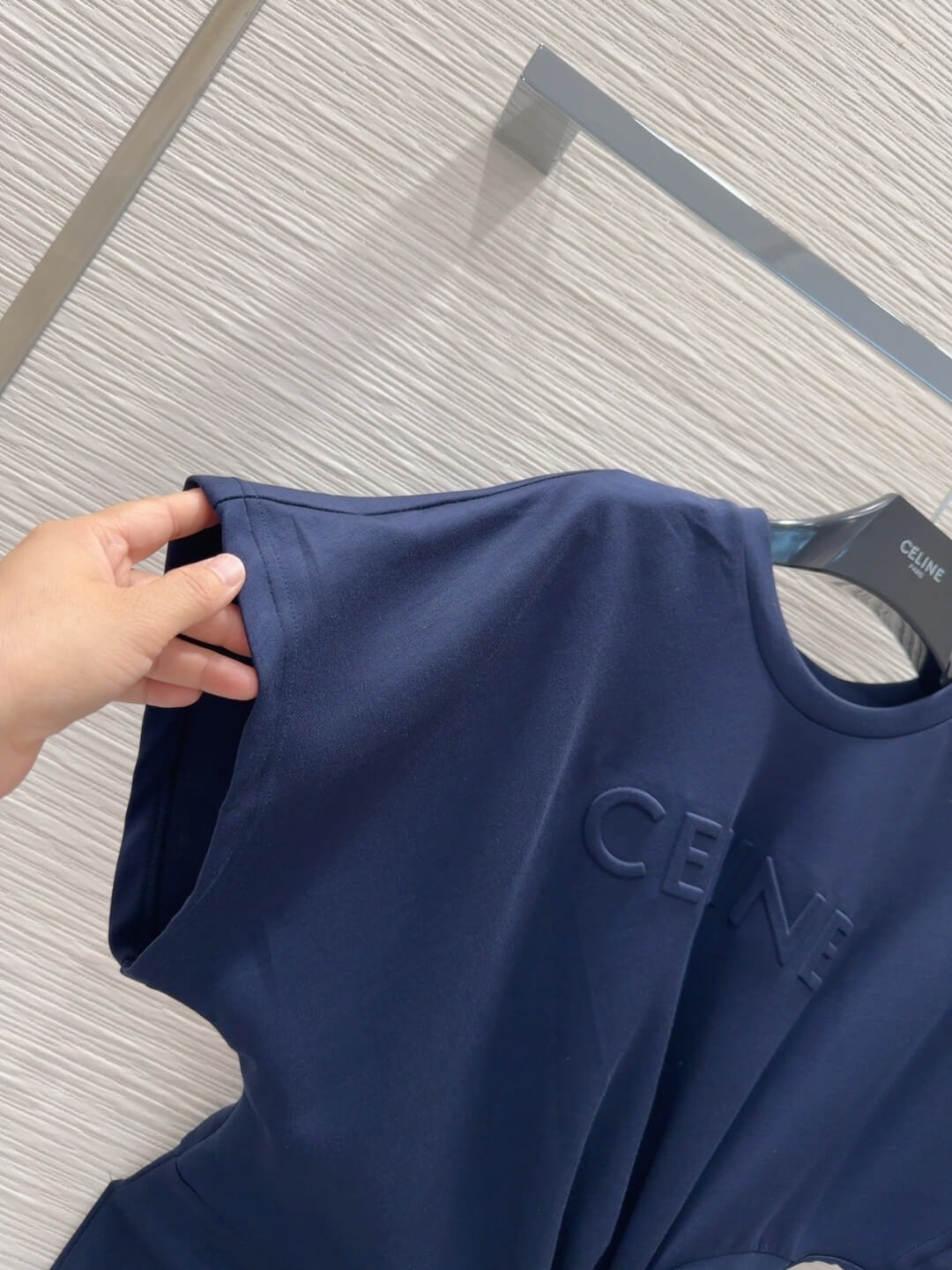 Celine Navy Blue Knot-Detail Cotton Jersey Dress - Image 5
