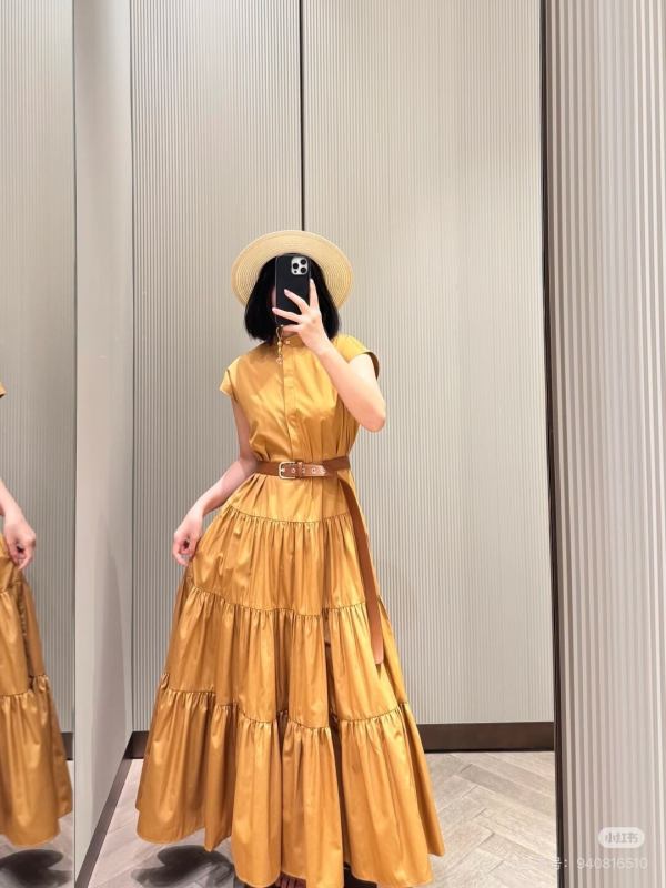 Max Mara Bairo Cotton Tiered Shirtdress – Caramel Brown