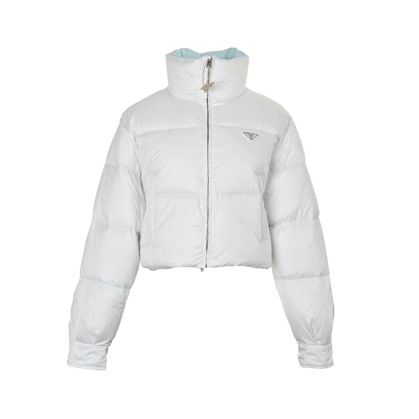 Prada Re-Nylon Short Puffer Jacket – White with Light Blue Lining - Image 8