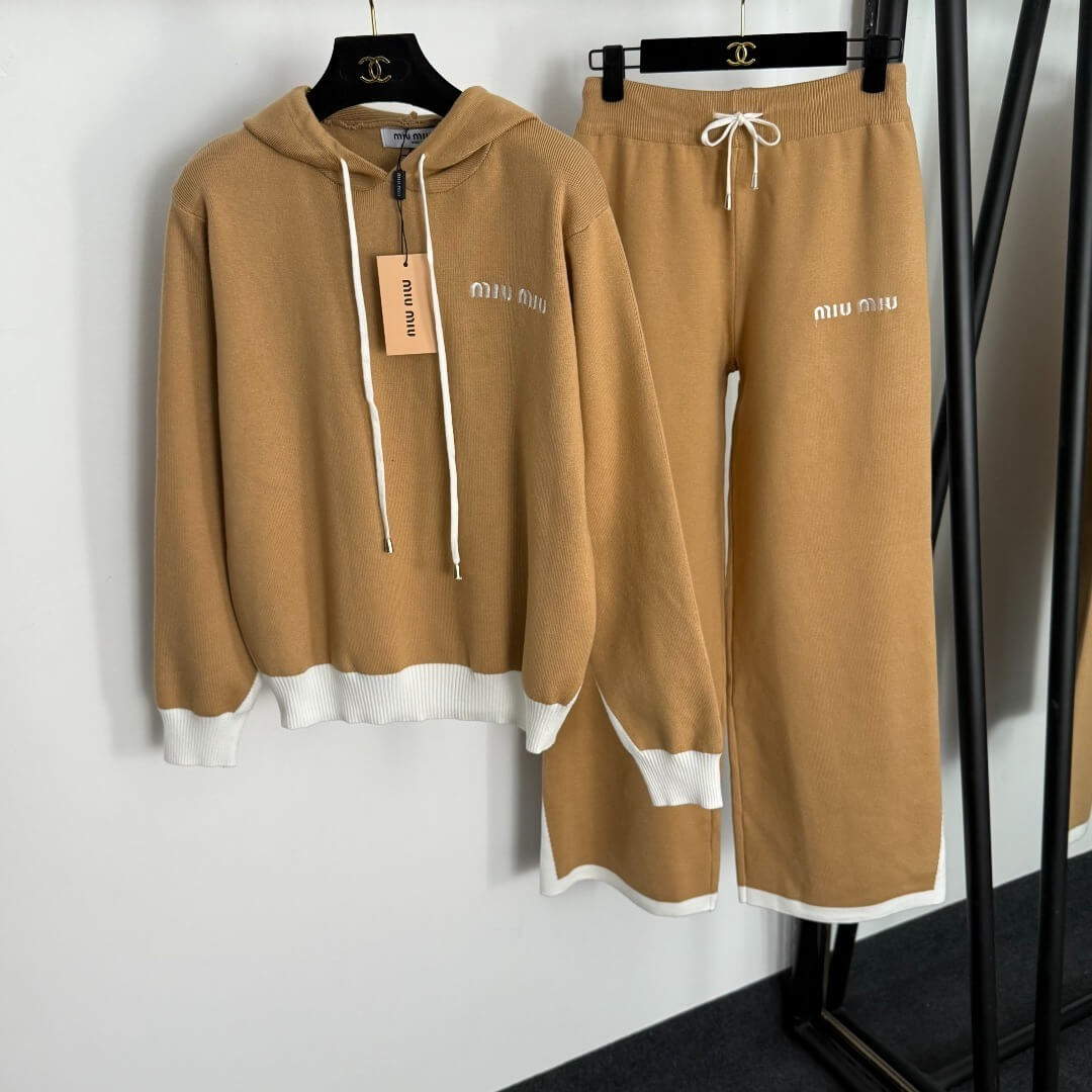 Miu Miu Intarsia-Logo Knit Hoodie & Pants Set – Black - Image 2
