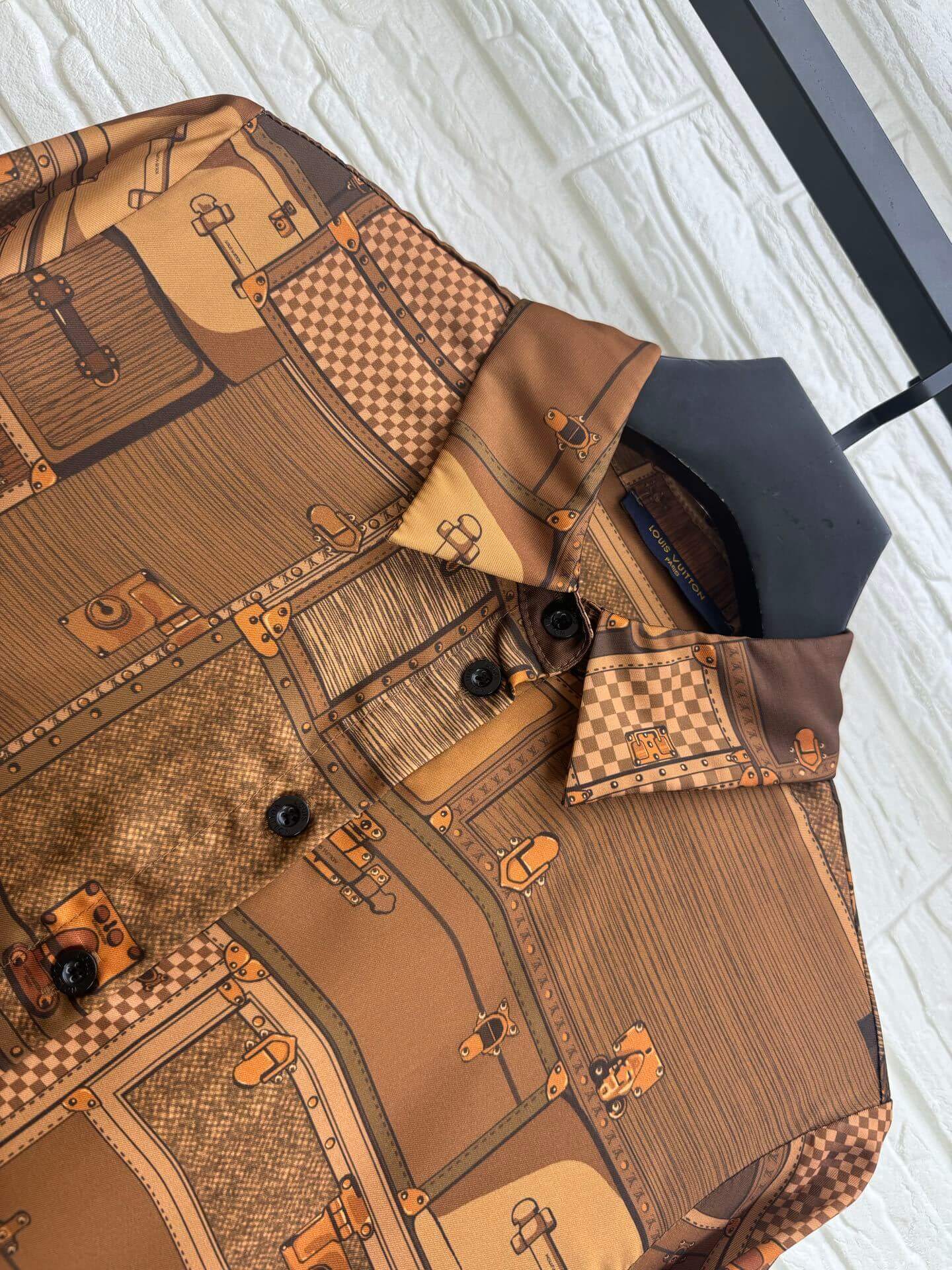 Louis Vuitton Trunk Print Silk Shirt – Brown - Image 3