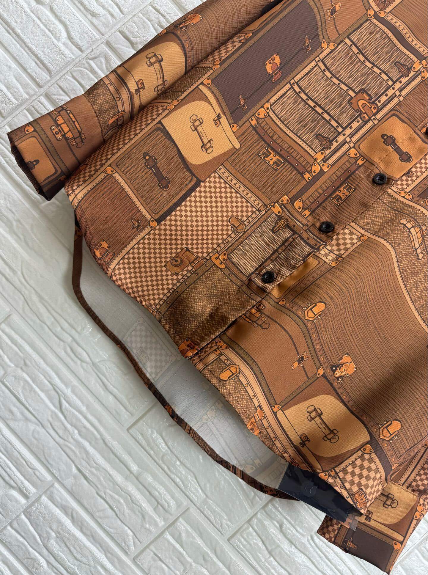 Louis Vuitton Trunk Print Silk Shirt – Brown - Image 4