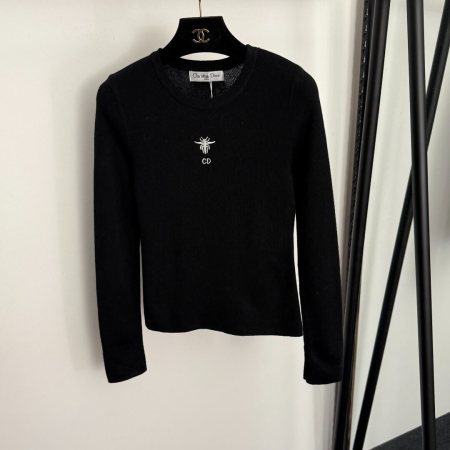 Christian Dior Bee Embroidery Long-Sleeve Knit Sweater – Black