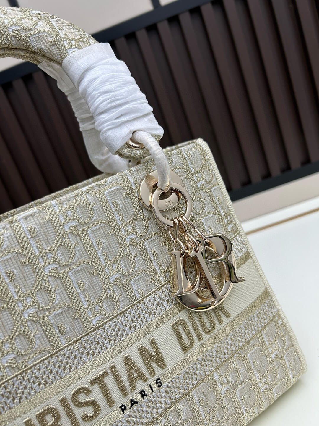 Christian Dior Lady D-Lite Bag – Beige Embroidered Canvas - Image 5