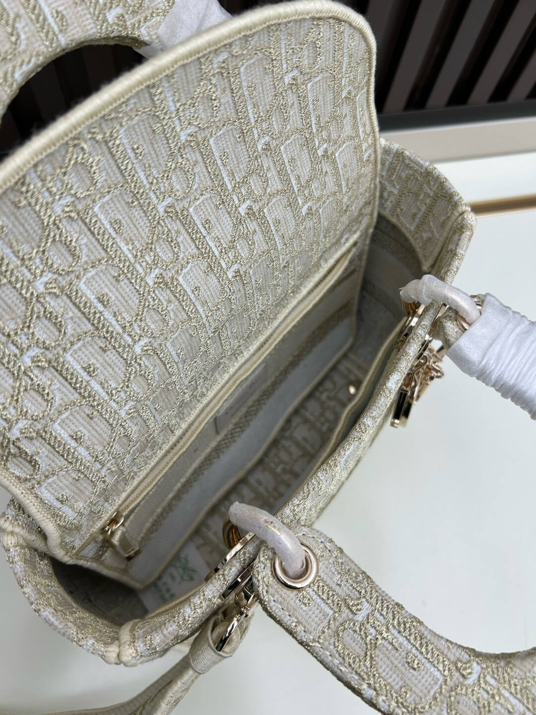 Christian Dior Lady D-Lite Bag – Beige Embroidered Canvas - Image 8