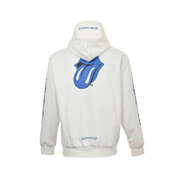 Chrome Hearts Rolling Stones Lick Blue Hoodie (White)