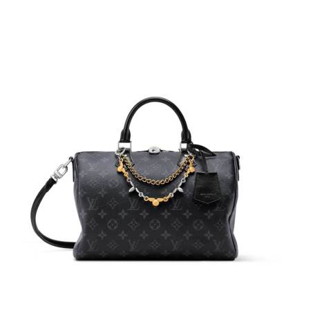 Louis Vuitton Speedy Bandoulière 25 in Black Monogram Eclipse with Gold and Silver Chain Ornament
