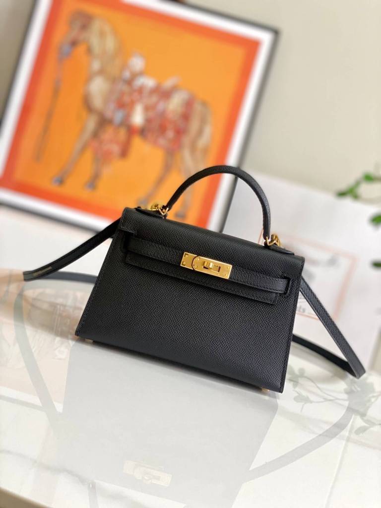 Hermès Kelly II Sellier 20 Mini – Black Epsom Leather with Gold Hardware