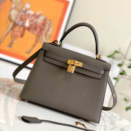 Hermès Kelly 25 Sellier Bag in Étain Epsom Leather with Gold Hardware – Grey