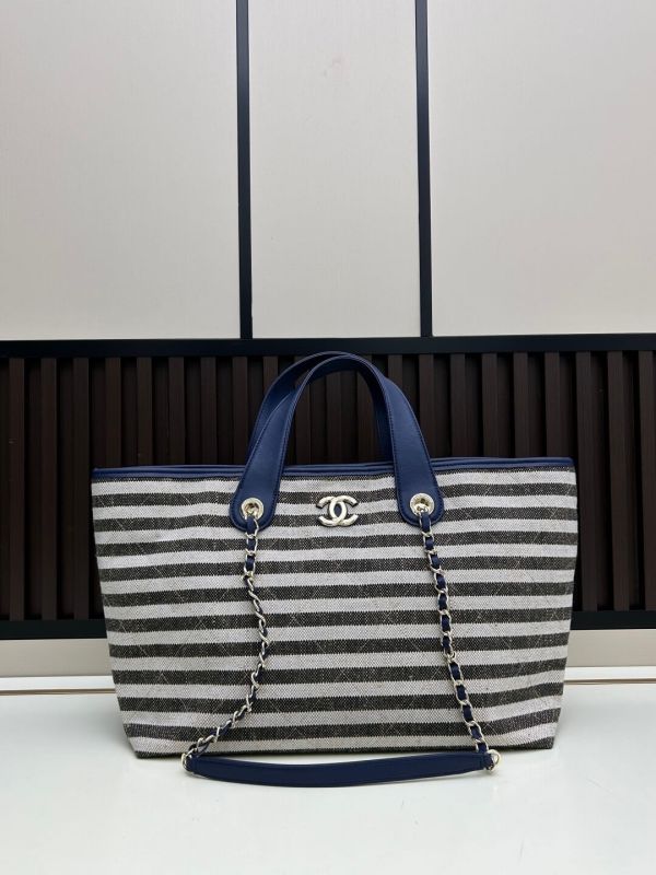 Chanel Deauville Tote – Striped Canvas Edition shopping bag (Navy & Grey)