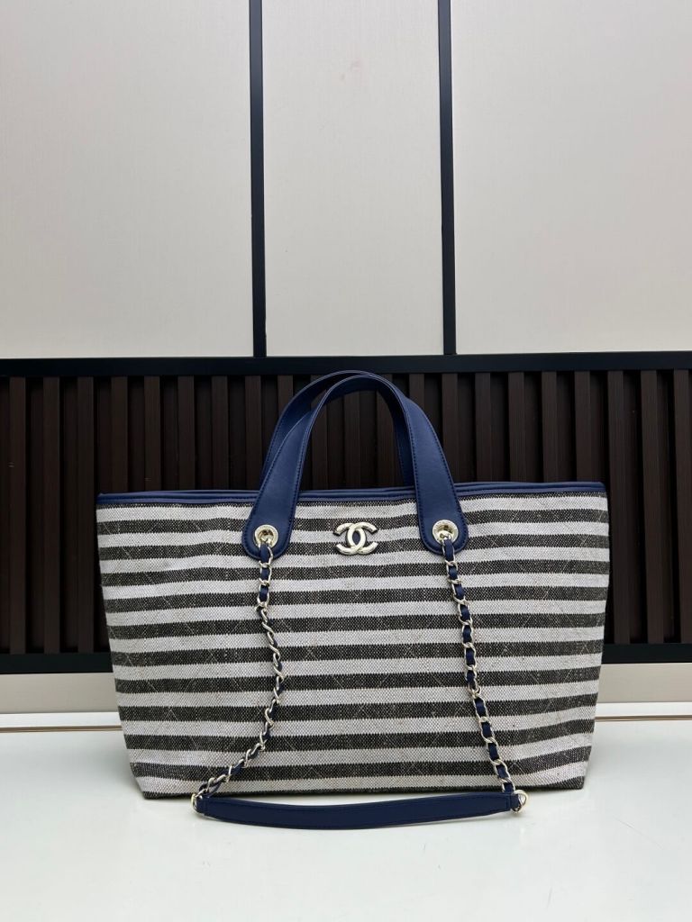 Chanel Deauville Tote – Striped Canvas Edition shopping bag (Navy & Grey)