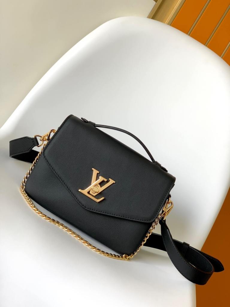 Louis Vuitton Lockme Tender Crossbody Bag in Black Supple Grained Calfskin with Gold Hardware