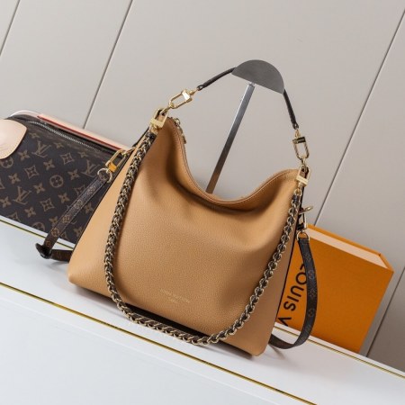 Louis Vuitton Low Key Shoulder Bag with Chain in Camel Grained Leather