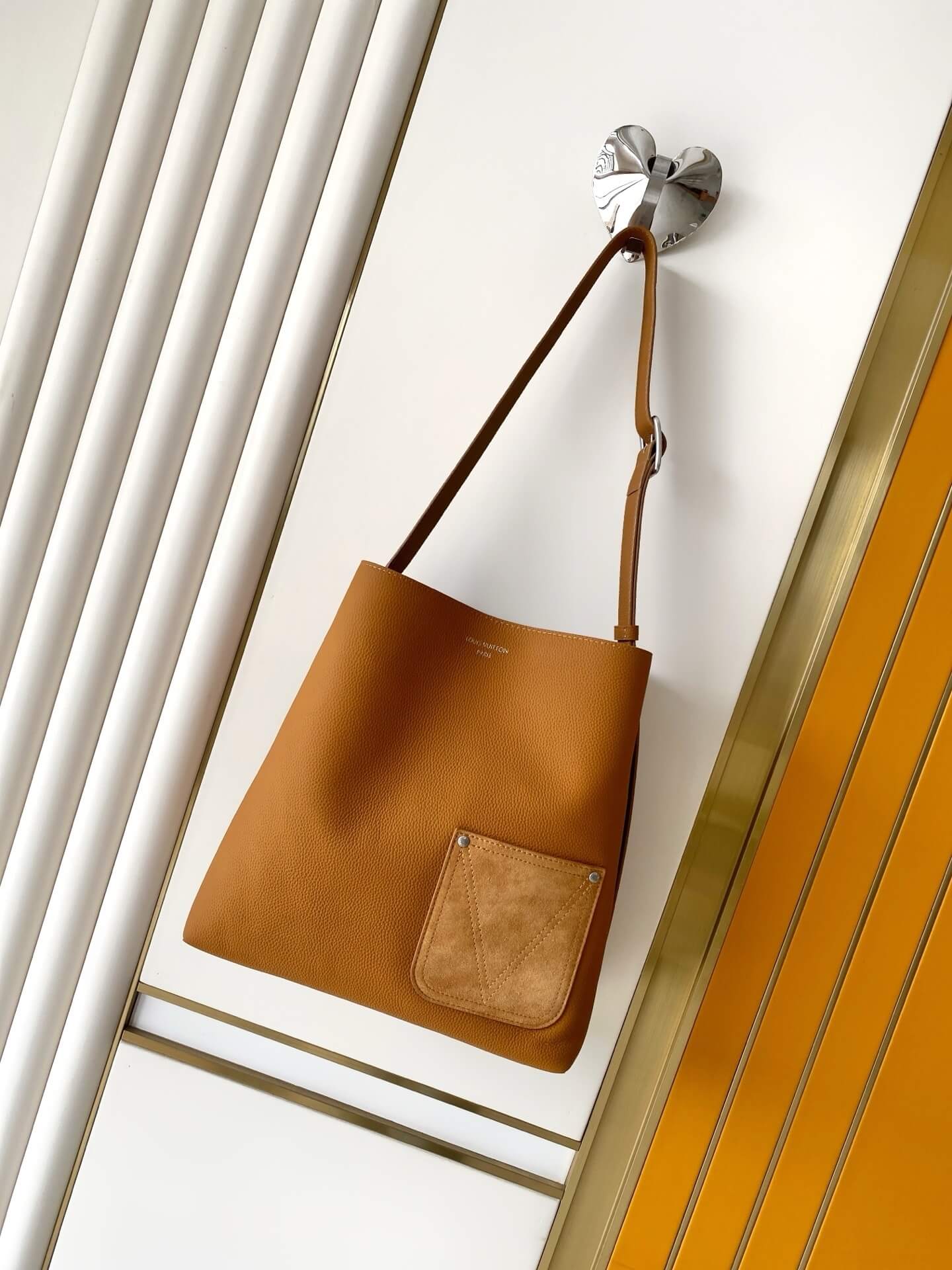 Louis Vuitton Low Key Hobo Bag in Cognac Grained Leather with Suede Outer Pocket - Image 10