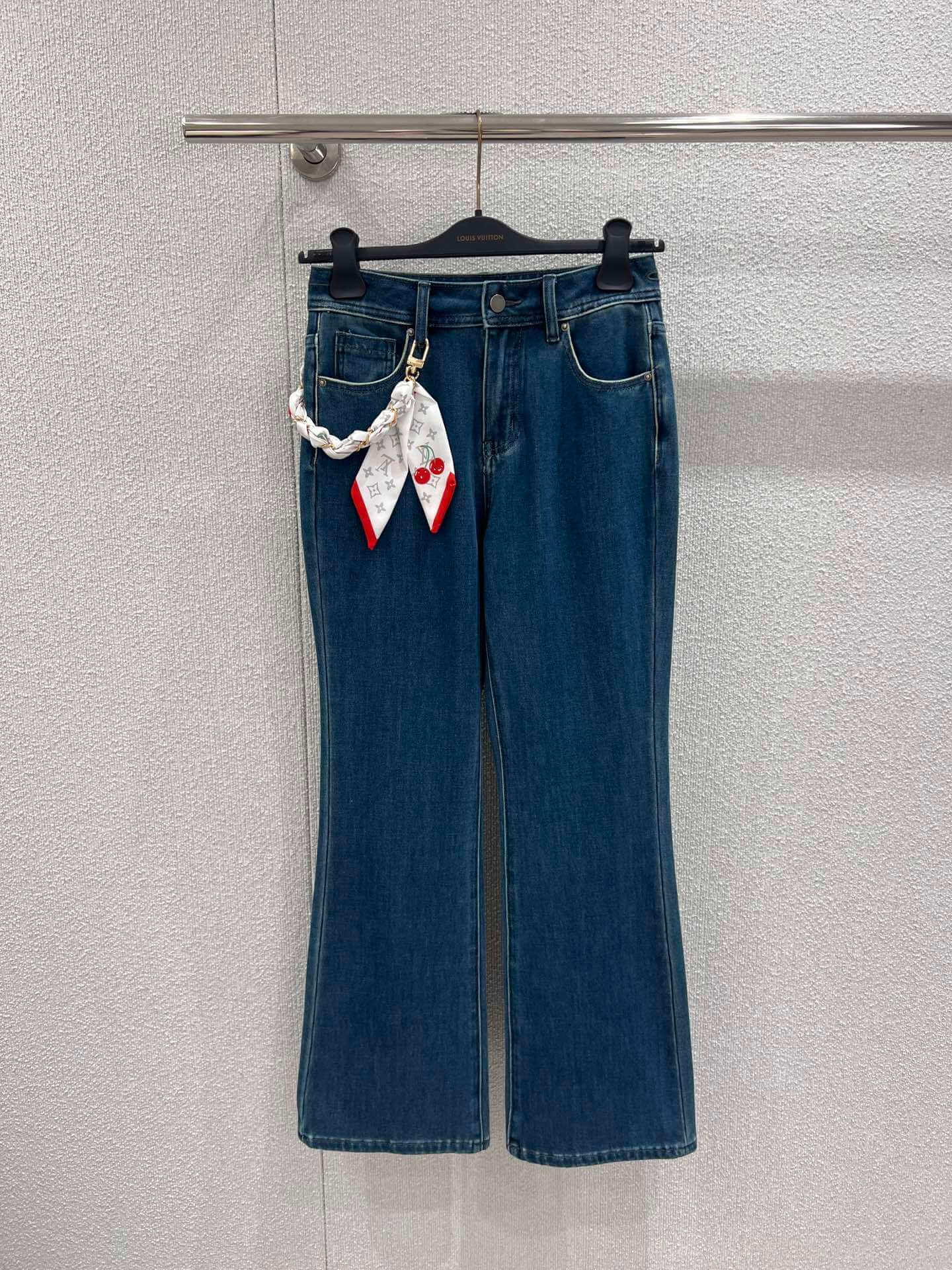 Louis Vuitton Monogram Cherry Scarf Detail Flared Denim Jeans – Dark Wash