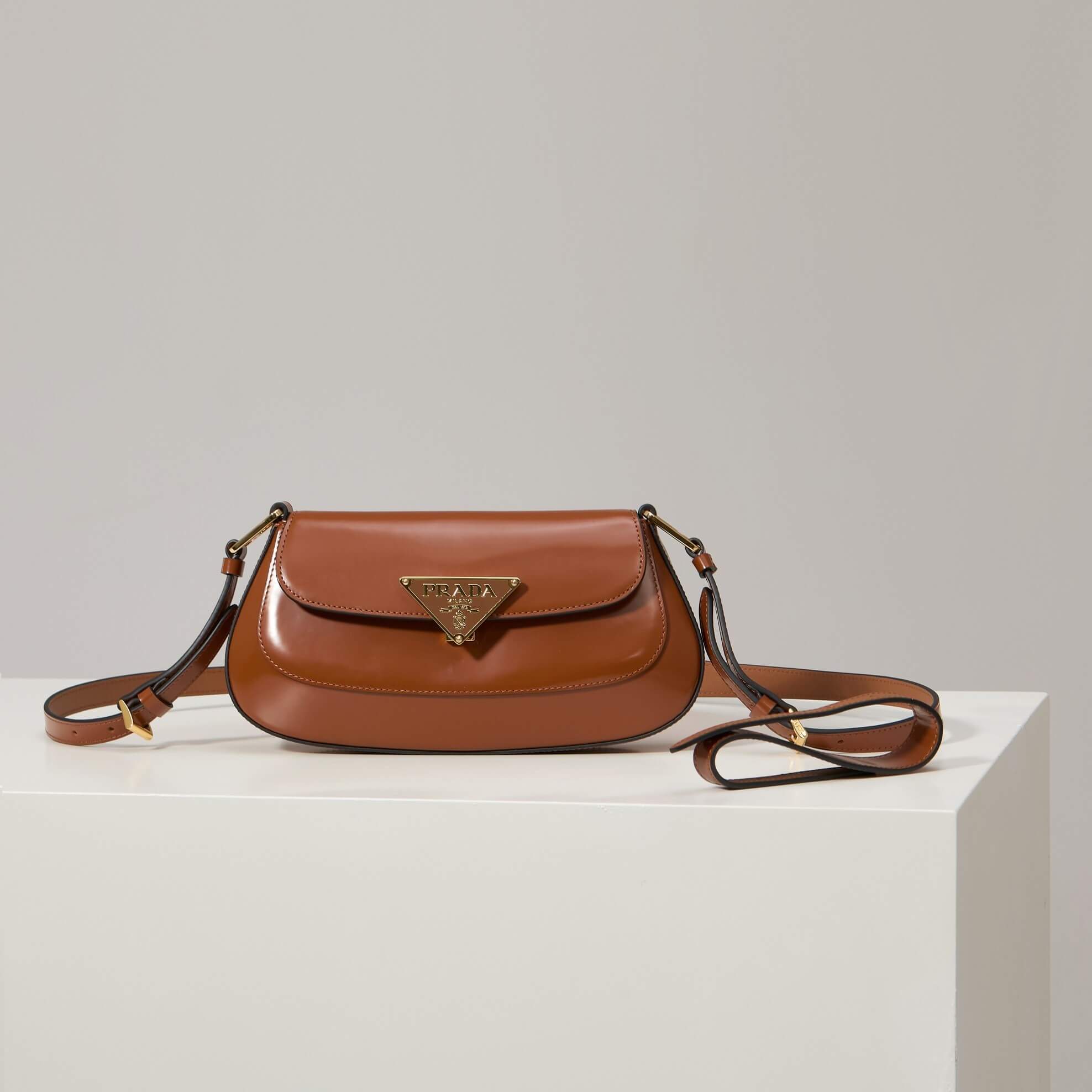 Prada Arqué Leather Shoulder Bag with Flap