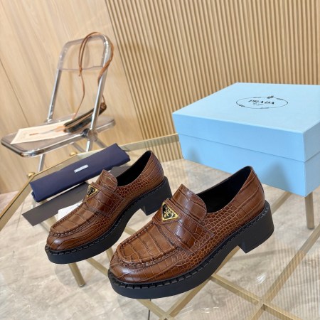 Chocolate Brown Crocodile-Print Leather Platform Loafers