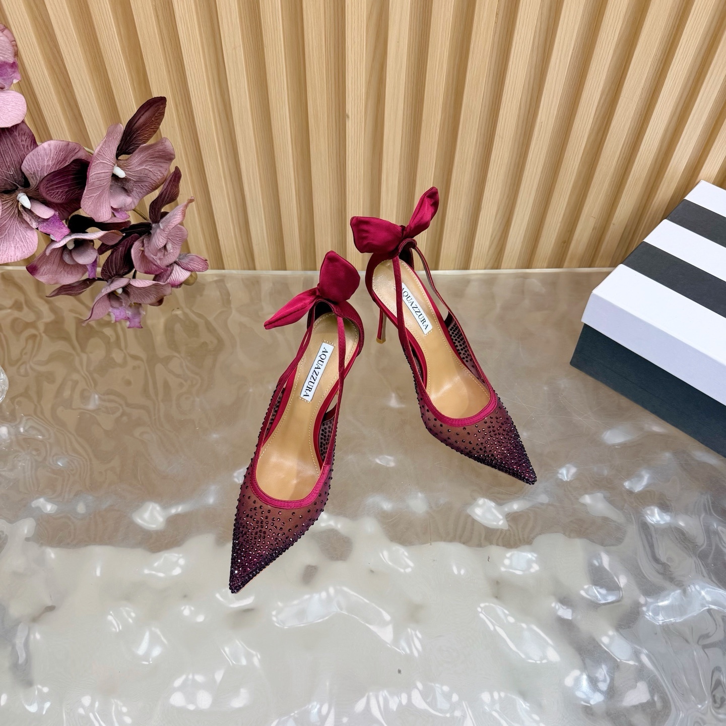 Aquazzura Diane Burgundy Vegan Satin Sling Back Pumps - Image 6