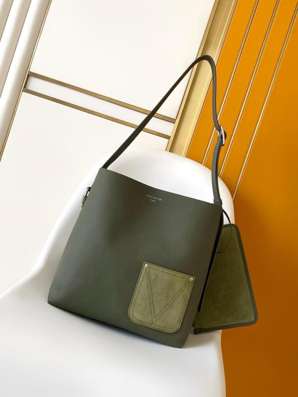 Louis Vuitton Verso Hobo Bag in Olive Green LV Touch Calfskin Leather