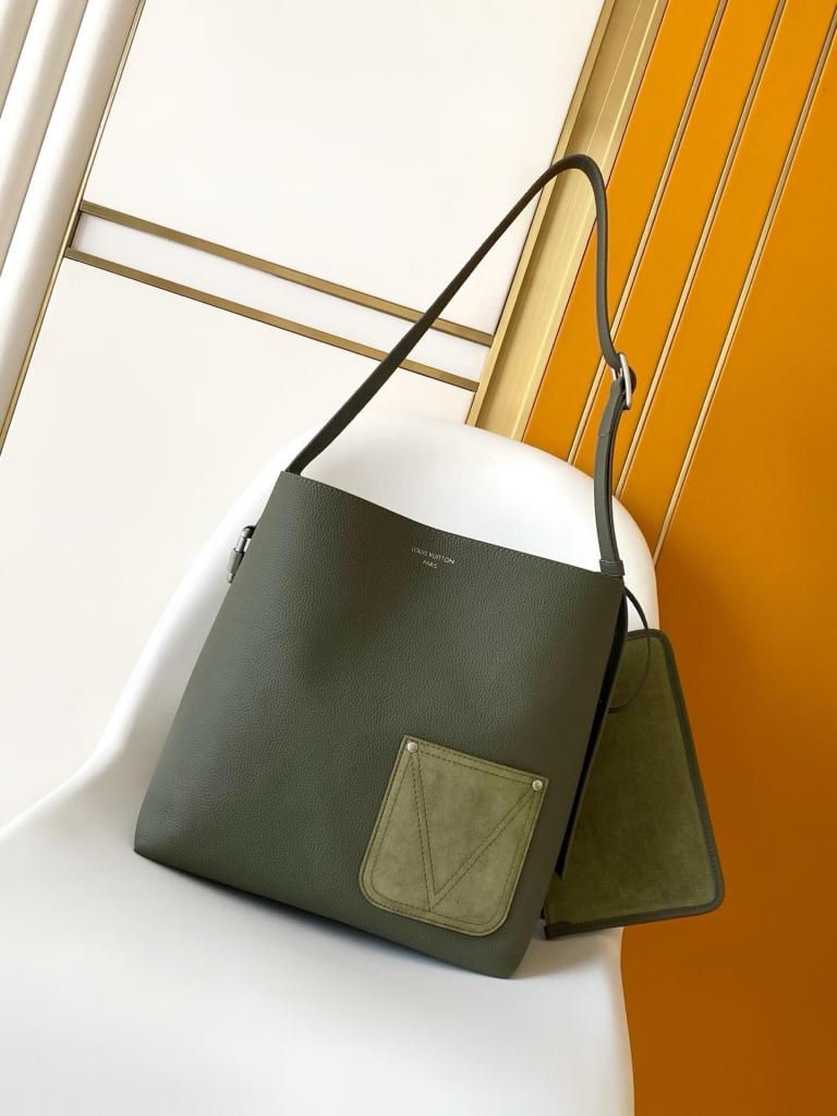 Louis Vuitton Verso Hobo Bag in Olive Green LV Touch Calfskin Leather