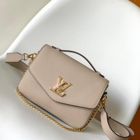 Louis Vuitton Lockmeto Chain Bag in Greige Grained Calfskin Leather