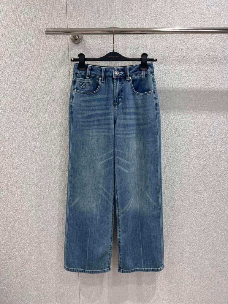 Louis Vuitton Monogram Flower Patch Wide-Leg Stonewashed Denim Jeans – Blue