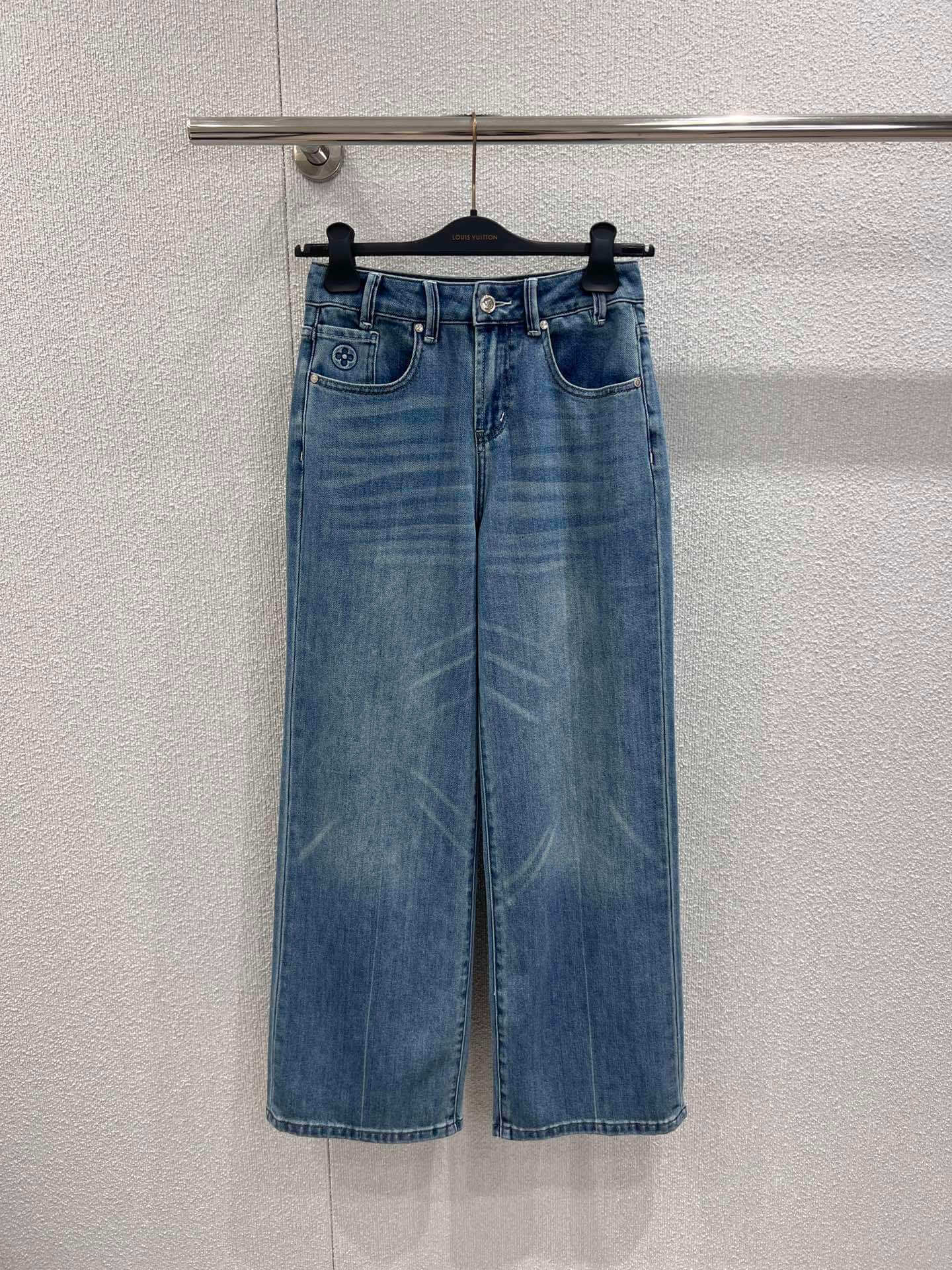 Louis Vuitton Monogram Flower Patch Wide-Leg Stonewashed Denim Jeans – Blue