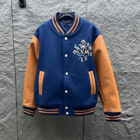 Louis Vuitton Embroidered Beaded Varsity Bomber Jacket – Navy Blue & Tan