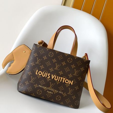 Louis Vuitton Fold Me Tote in Brown Monogram Canvas with Crab Charm and Crossbody Strap