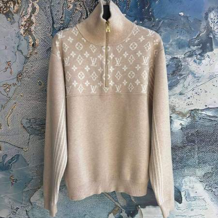 Louis Vuitton Monogram Half-Zip Beige Knit Sweater