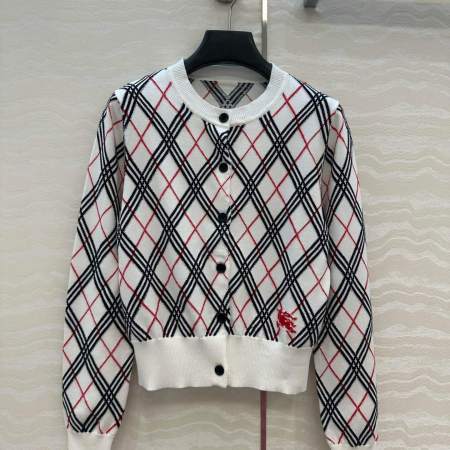 Burberry Argyle Check Knit Cardigan – Ivory with Black & Red Plaid