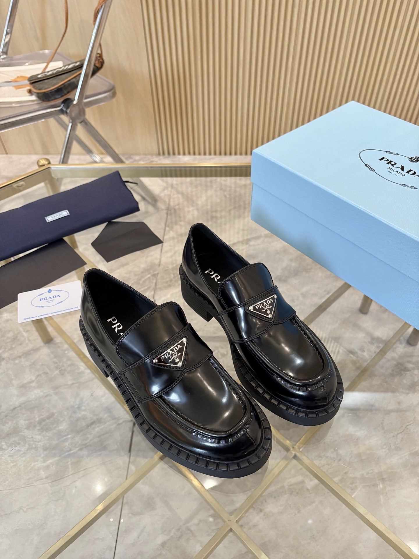 Prada Black Leather Platform Loafers - Image 8