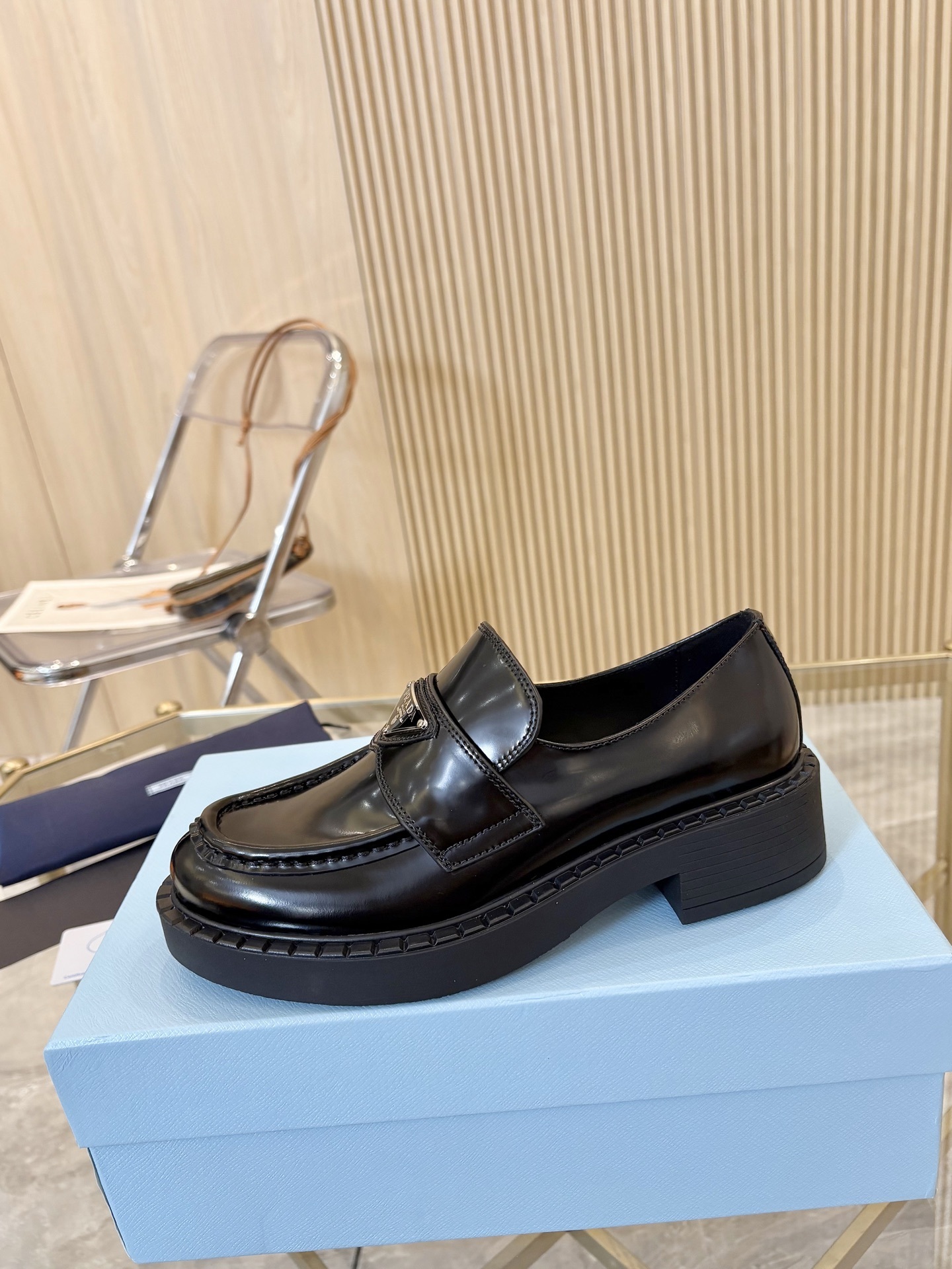 Prada Black Leather Platform Loafers - Image 6