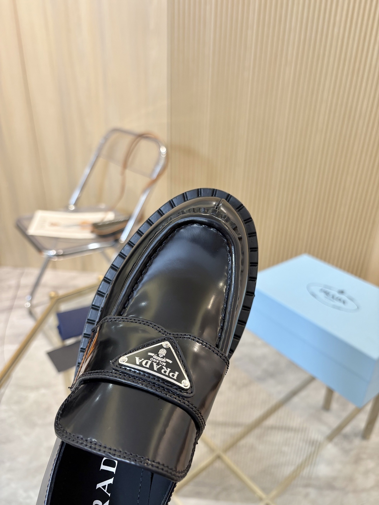 Prada Black Leather Platform Loafers - Image 10