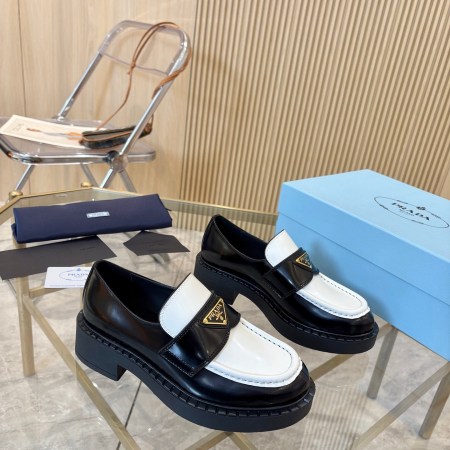 Prada Black & White Leather Platform Loafers
