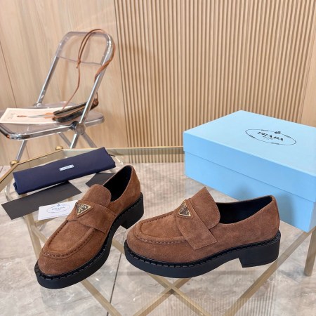 Prada Brown Suede Platform Loafers